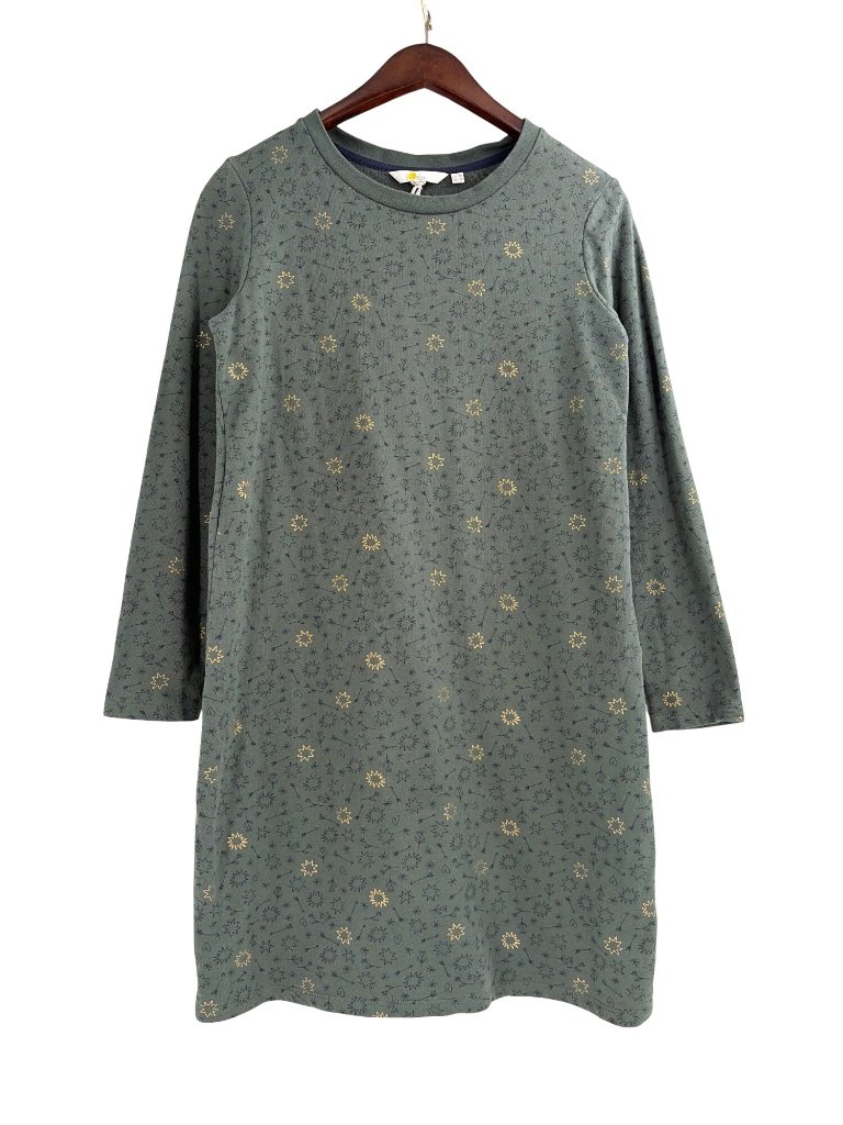 Boden Hannah Sweatshirt Dress Green Metallic Gold Stars Arrows Womens Size 2